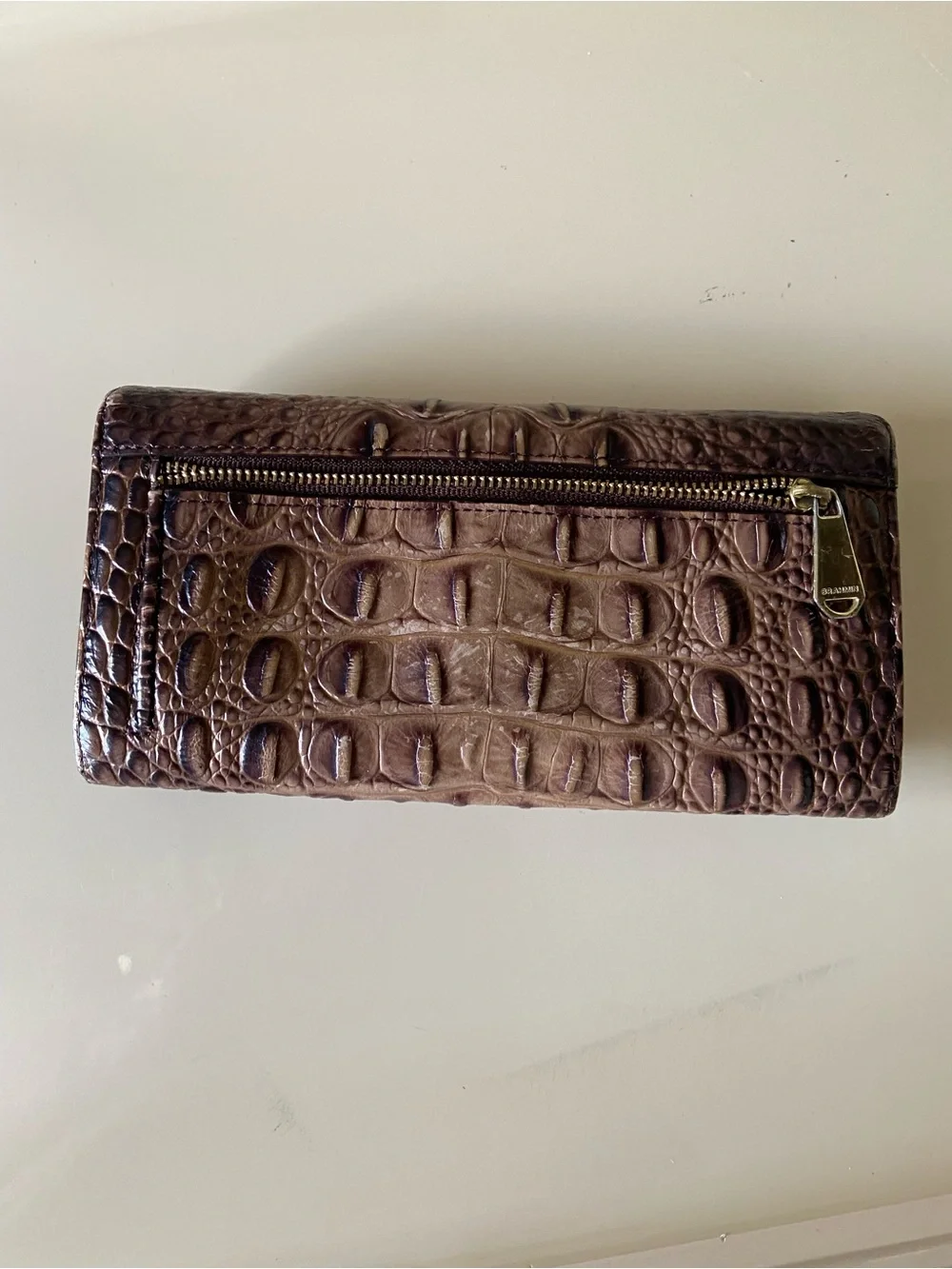 Brahmin Croc-Embossed Leather Card Holder in Dark Brown